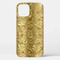 Gold tone floral damask on gold background