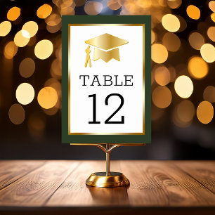 Gold Tone Grad Cap on Dk Green Classy Graduation Table Number