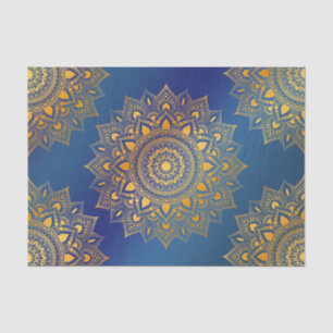 Gold Tone Mandalas on Blue Decoupage Tissue Paper