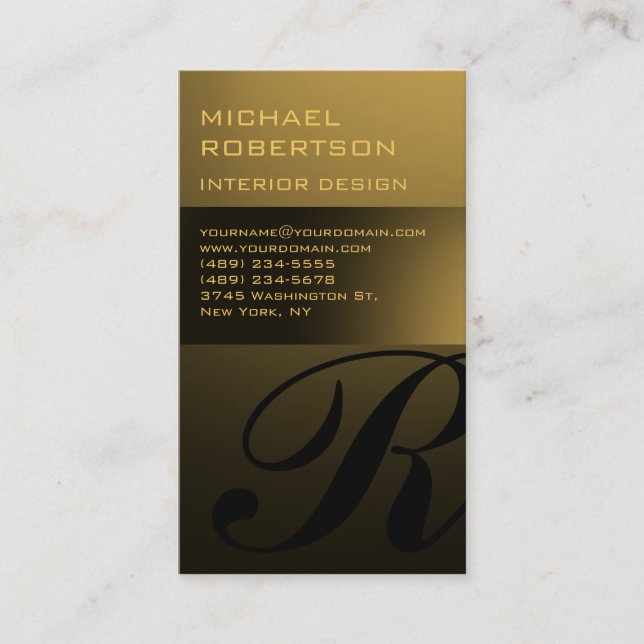 Gold Tone Monogram Interior Designer Business Card (Front)