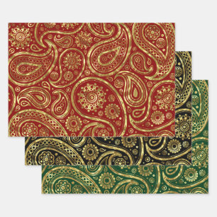Gold tone paisley pattern wrapping paper sheet