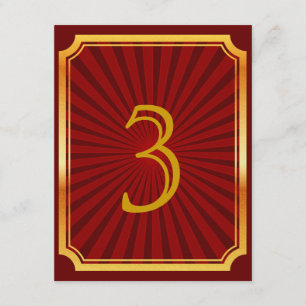 Gold Tone & Red Art Deco Style Table Number Card