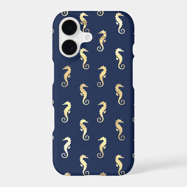 Gold Tone Seahorses over Navy Blue (Back)