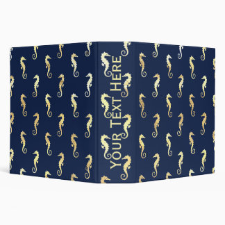 Gold Tone Seahorses over Navy Blue Binder