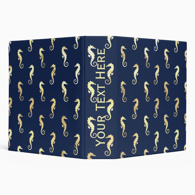 Gold Tone Seahorses over Navy Blue Binder (Background)