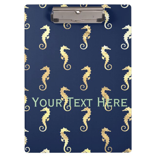 Gold Tone Seahorses over Navy Blue Clipboard (Front)