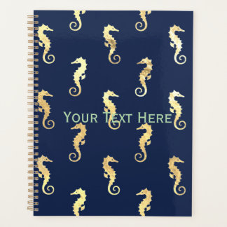 Gold Tone Seahorses over Navy Blue Planner