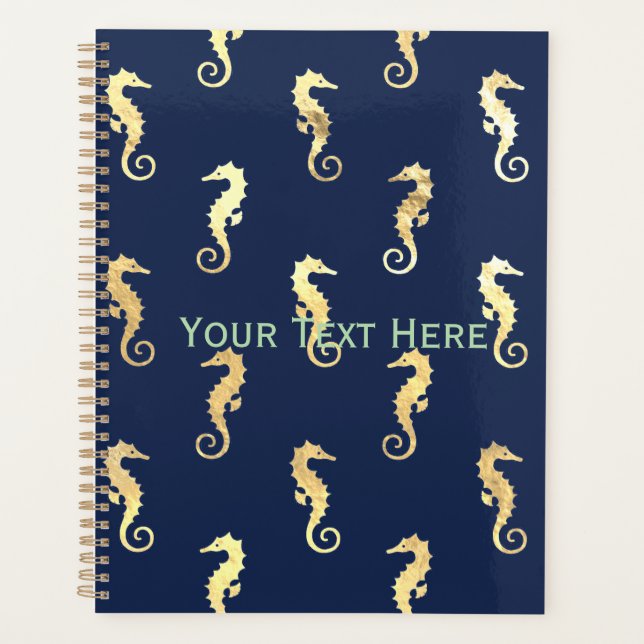 Gold Tone Seahorses over Navy Blue Planner (Front)