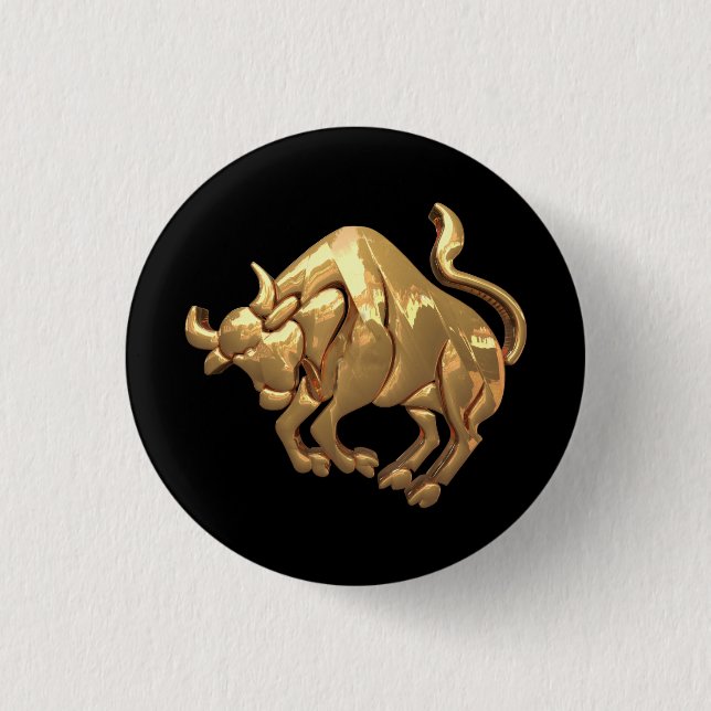 Gold Tone Taurus Zodiac Sign Bull Symbol 1 Inch Round Button (Front)