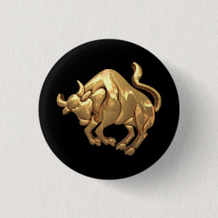 Gold Tone Taurus Zodiac Sign Bull Symbol 1 Inch Round Button