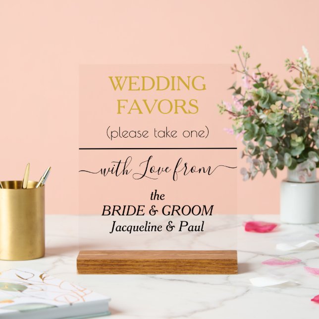 Gold Tone Wedding Favours Typography NAMES Clear Acrylic Sign (Wedding)
