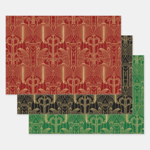 Gold tones Art Deco pattern Wrapping Paper Sheet
