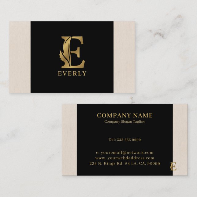 Gold tones letter E floral decorative Business Card (Front/Back)
