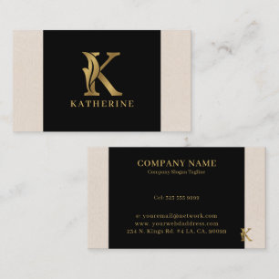Gold tones letter K floral decorative Business Card
