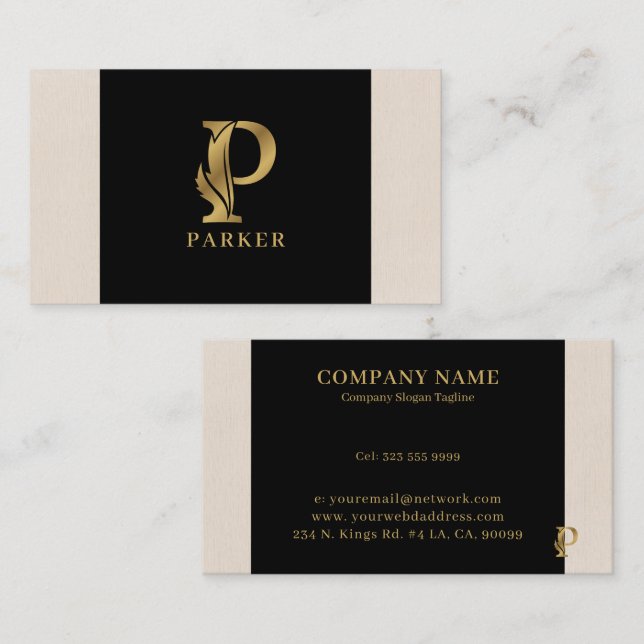 Gold tones letter O floral decorative Business Card (Front/Back)