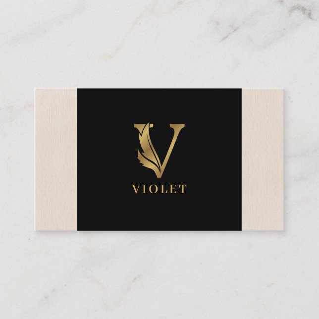 Gold tones letter V floral decorative Business Card (Front)