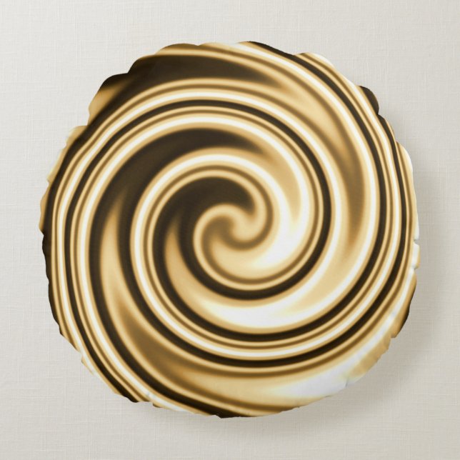 Gold Tones Soft Focus Spiral Swirl Round Pillow (Front)