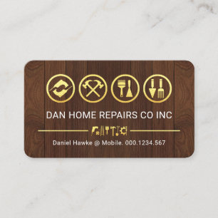 Gold Tools Line On Timber Wood Business Card