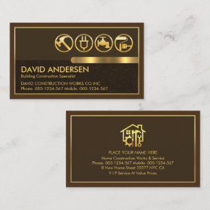 Gold Tools On Brown Layers Gold Frame Business Card