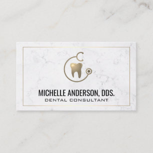 Gold Tooth Stethoscope Logo   Marble Business Card