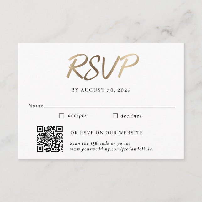 Gold Traditional and QR Code Wedding RSVP  Enclosure Card (Front)