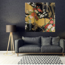 Gold Traditional Japanese Floral Wall Art Triptych