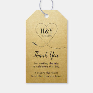 Gold Travel Theme Airplane Trail Favour Gift Tags