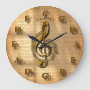 Gold Treble Clef Clock With Circle Of Fifths Music