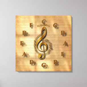 Gold Treble Clef Clock With Circle Of Fifths Music Canvas Print