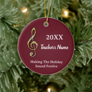 Gold Treble Clef Festive Music Teacher Holiday  Ceramic Ornament
