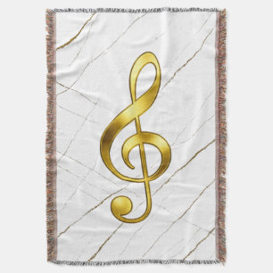 Gold Treble Clef Marble Home Decor Throw Blanket