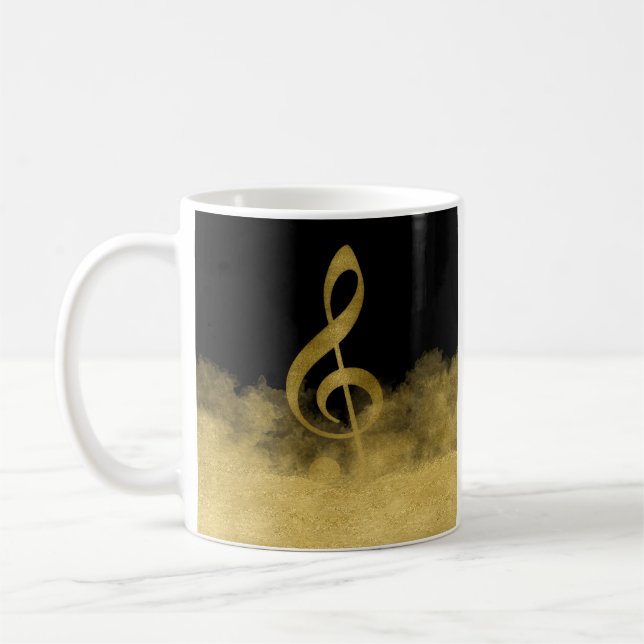 Gold Treble Clef Music Cloud Coffee Mug (Left)