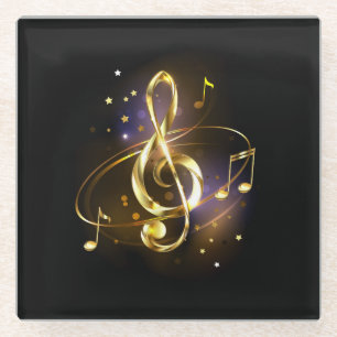 Gold Treble Clef Music Glass Coaster