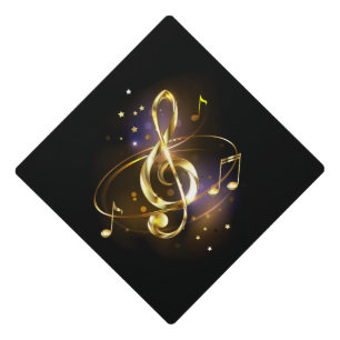Gold Treble Clef Music Graduation Cap Topper
