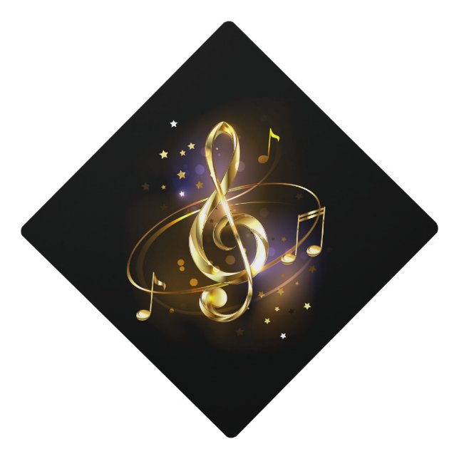 Gold Treble Clef Music Graduation Cap Topper (Front)