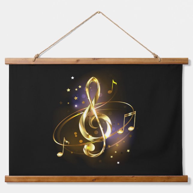 Gold Treble Clef Music Hanging Tapestry (Front)