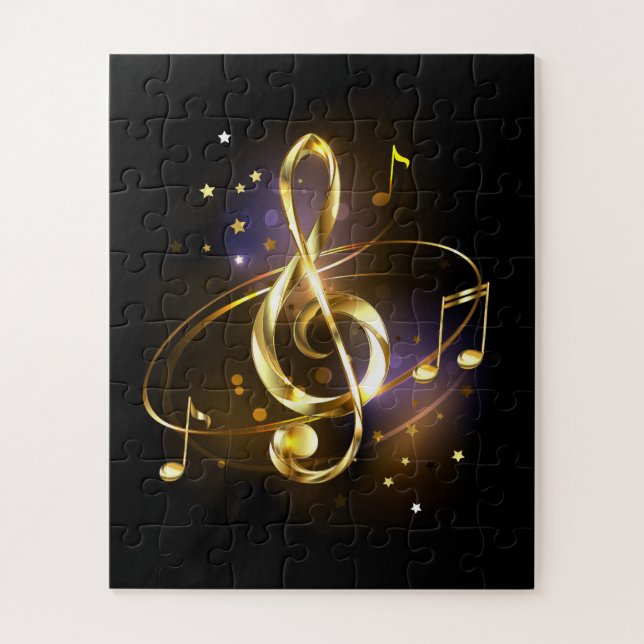 Gold Treble Clef Music Jigsaw Puzzle (Vertical)