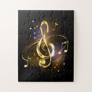 Gold Treble Clef Music Jigsaw Puzzle