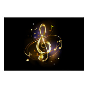 Gold Treble Clef Music Poster