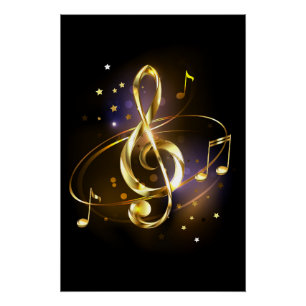 Gold Treble Clef Music Poster