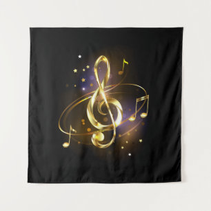 Gold Treble Clef Music Tapestry