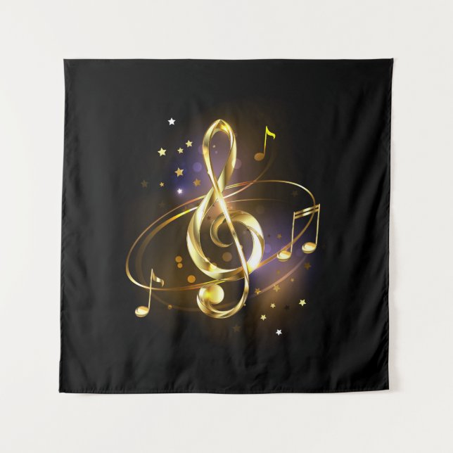 Gold Treble Clef Music Tapestry (Front)