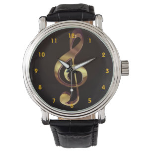 Gold Treble Clef Music Watch