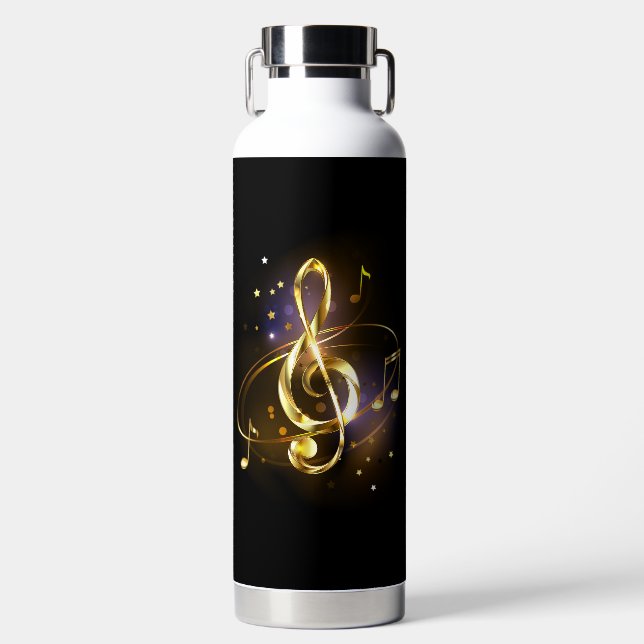 Gold Treble Clef Music Water Bottle (Front)