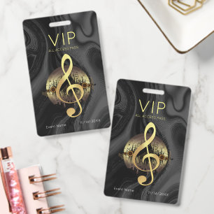 Gold Treble Clef VIP All Access Abstract Wave Badge