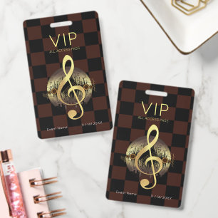 Gold Treble Clef VIP All Access Chequered Design Badge