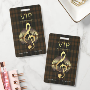 Gold Treble Clef VIP All Access Classic Brown Badge