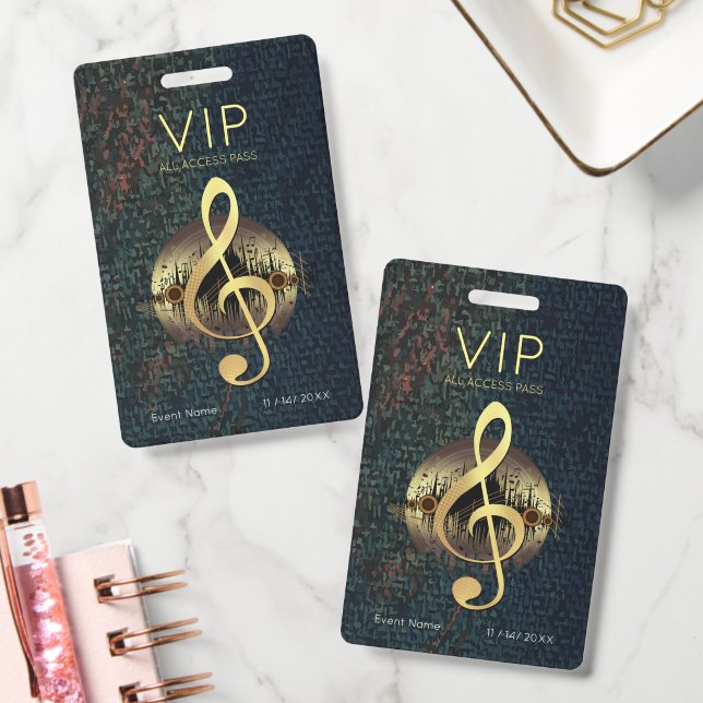 Gold Treble Clef VIP All Access Fibre Texture Badge (Office)