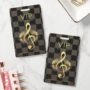 Gold Treble Clef VIP All Access Luxury Chequered Badge