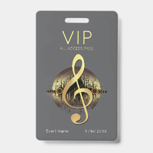 Gold Treble Clef VIP All Access Modern Grey Luxury Badge